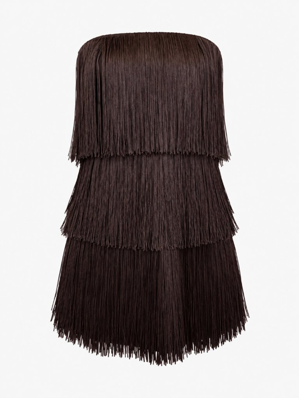 Tik Tok  Zara Chocolate Brown Strapless Tiered Fringe Mini Dress Art Deco Medium